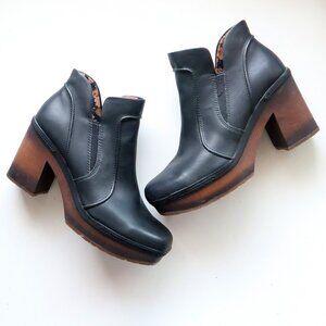 Korks Black Vegan Leather Boots Booties Chunky Block Heel Comfort Lightweight 10